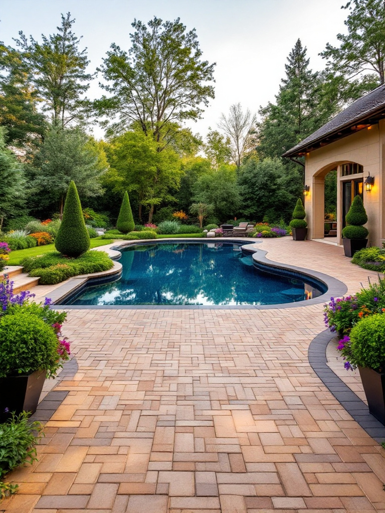 beautifully designed backyard hardscaped scene