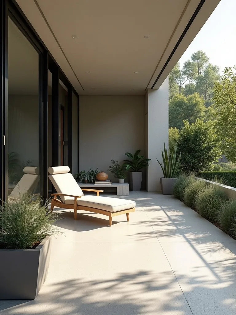 Sleek modern porch featuring concrete floor and contemporary furniture