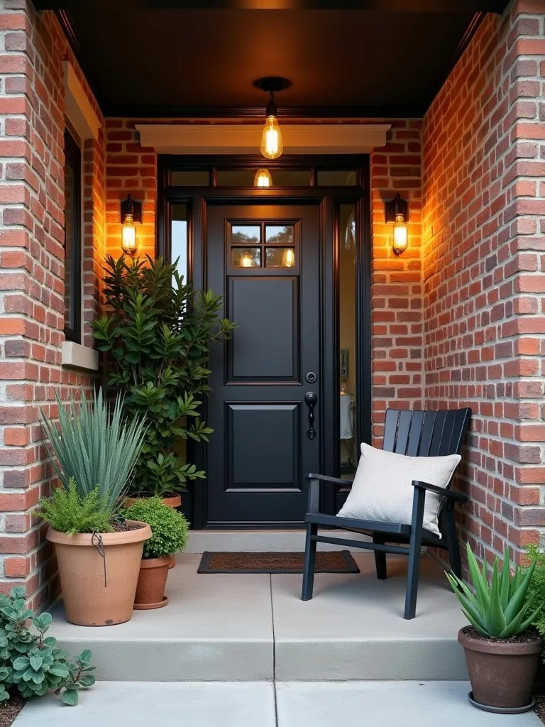 Urban loft style porch featuring Edison bulbs and potted succulents