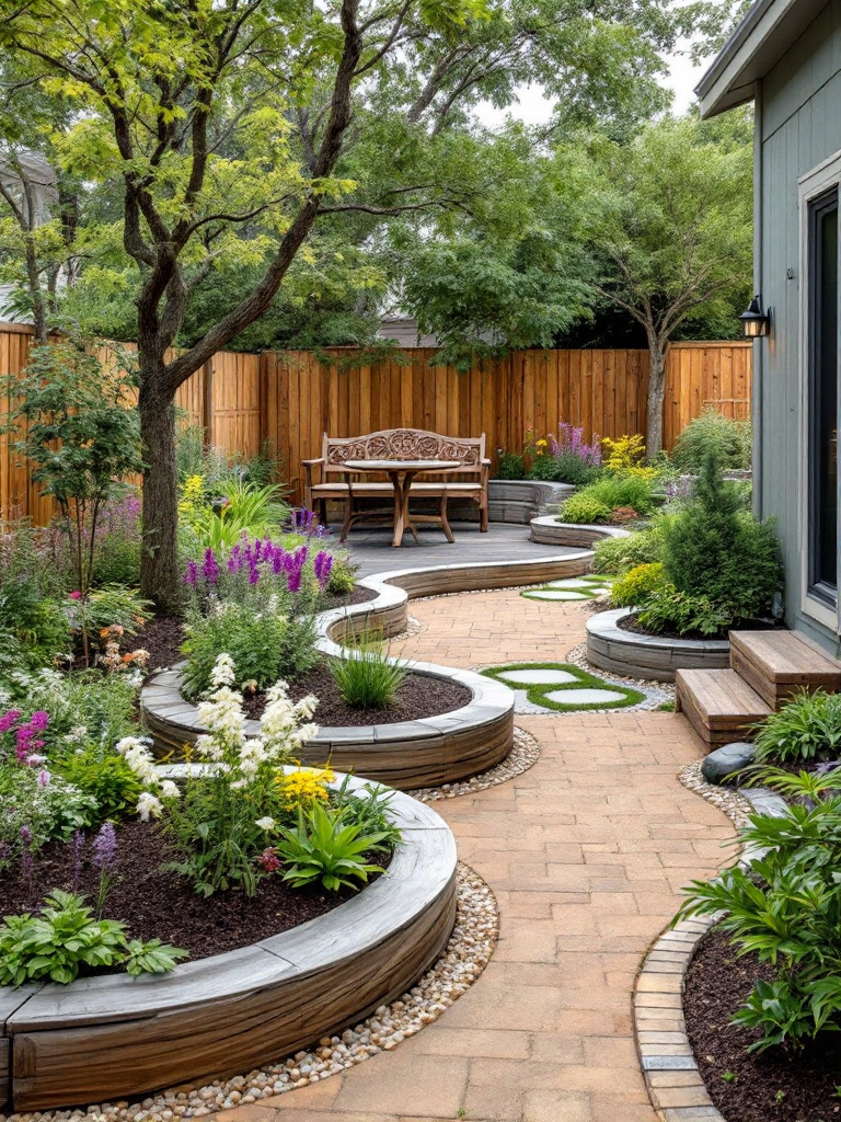 Enhance your backyard with recycled materials, transforming reclaimed wood into beautiful garden beds and rustic benches. 