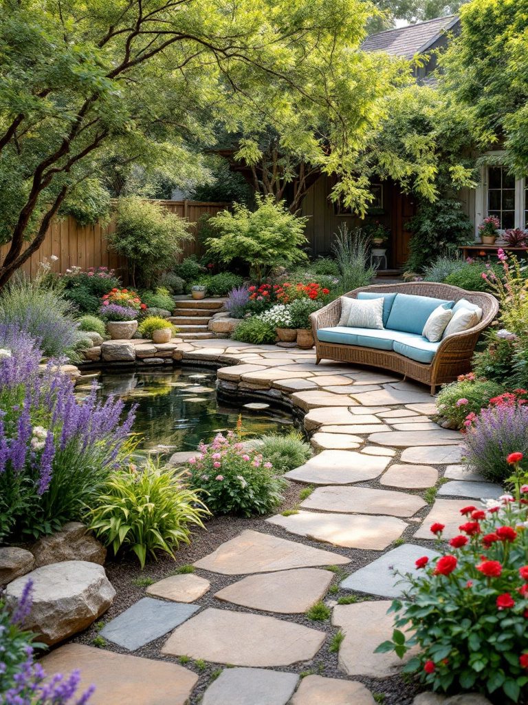 Transform your backyard into a lush oasis with elegant landscaping that features winding stone pathways