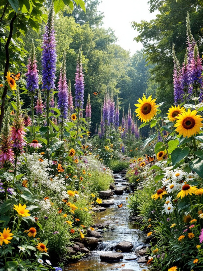 Transform your backyard into a bird and butterfly haven with plants like coneflowers, milkweed, and sunflowers.