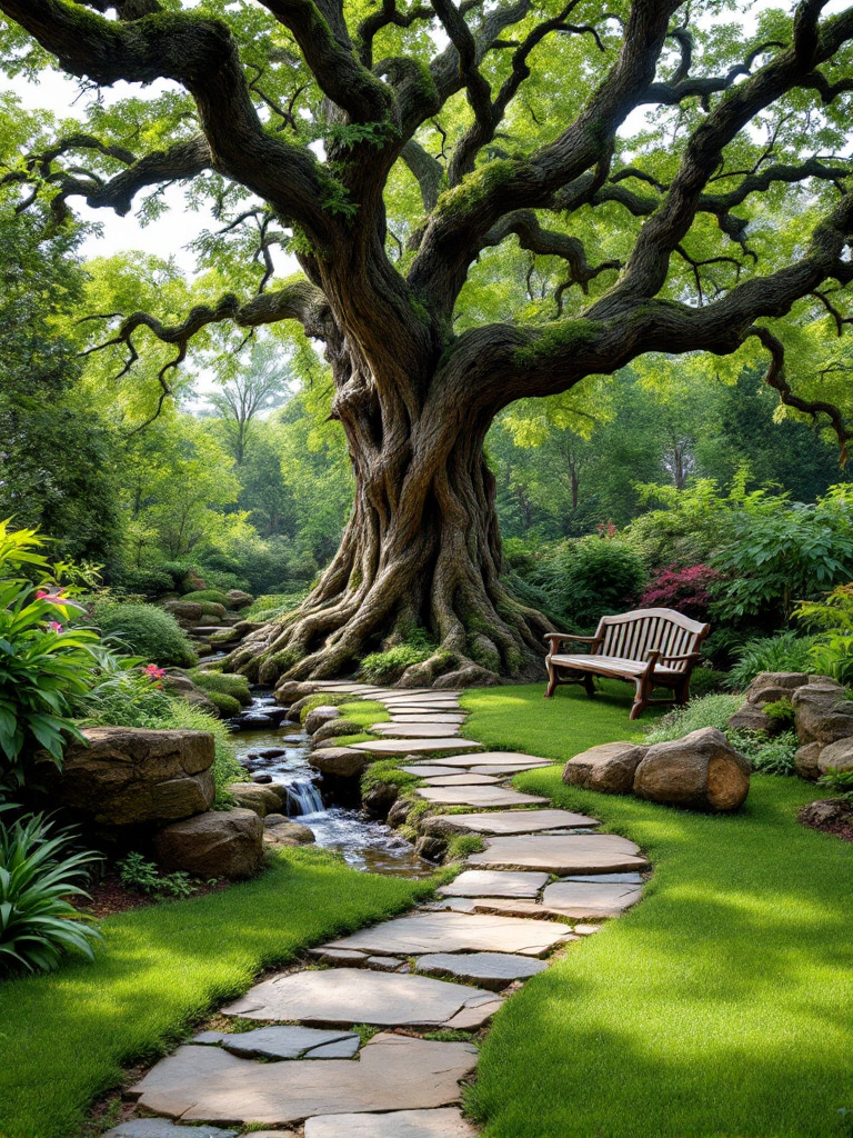 A backyard incorporating natural elements like rocks and logs, blending seamlessly with the environment and enhancing visual interest.