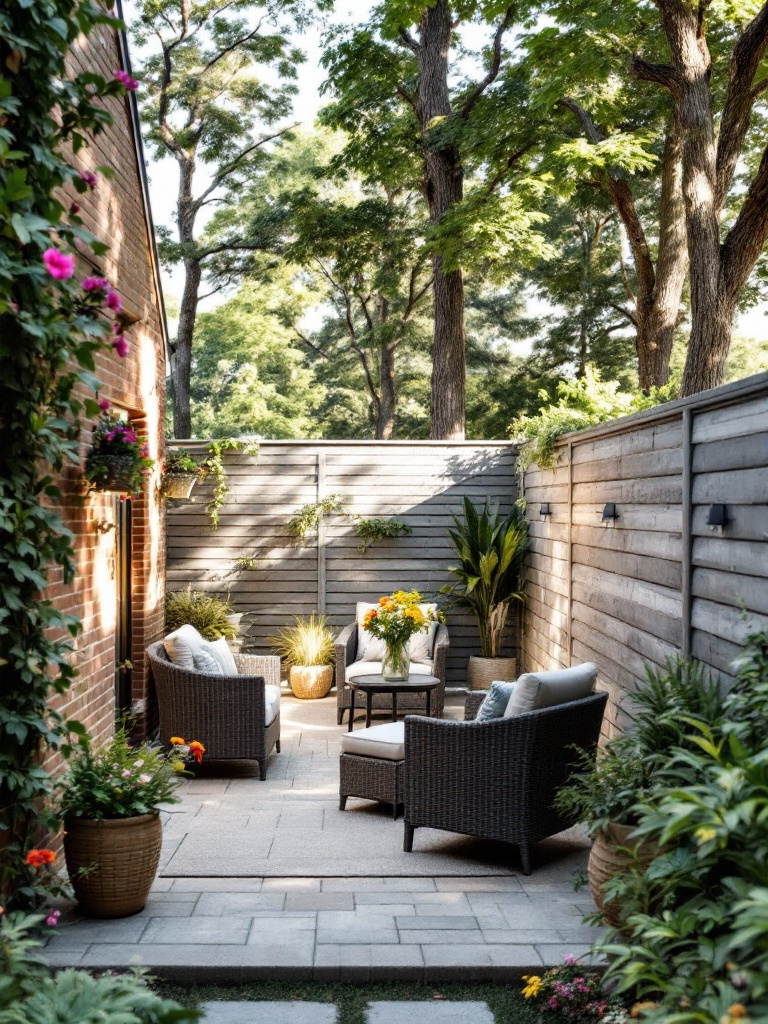 Small backyard patio with a terrace fence