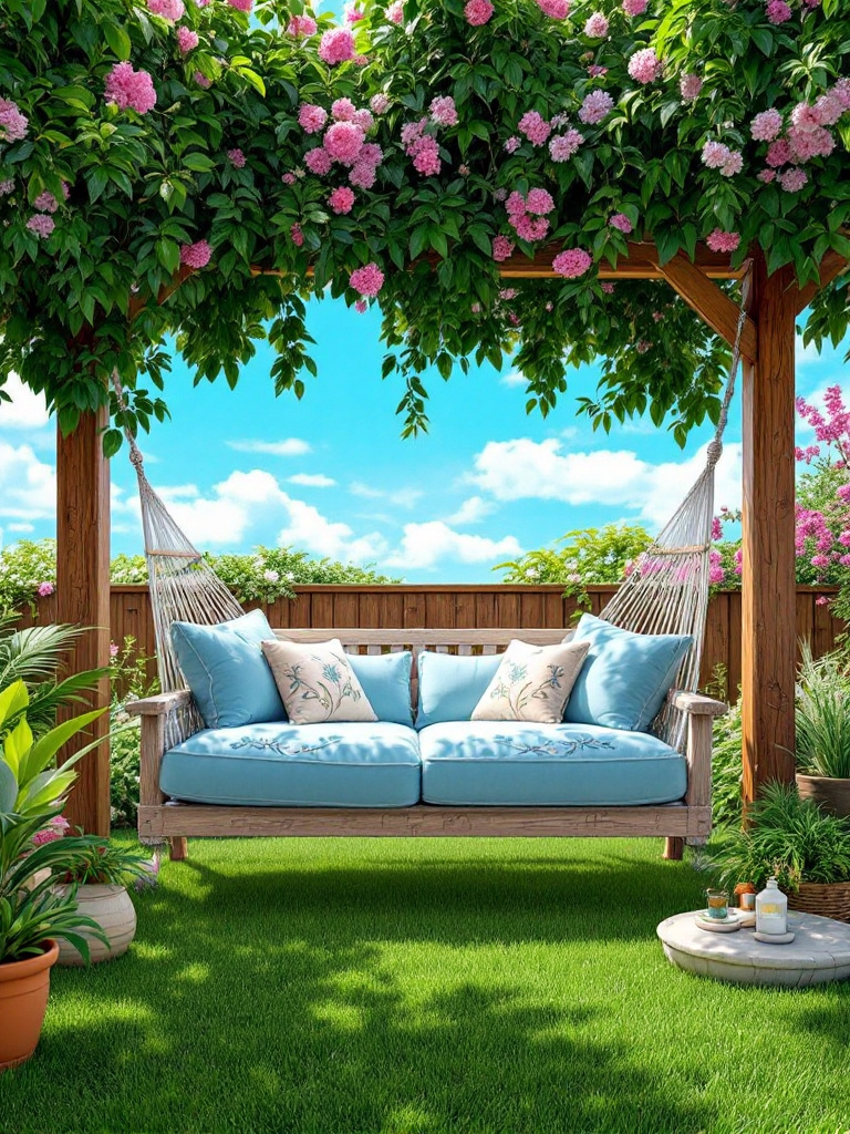 a backyard outdoor reading nook with comfortable seating and weather-resistant cushions.