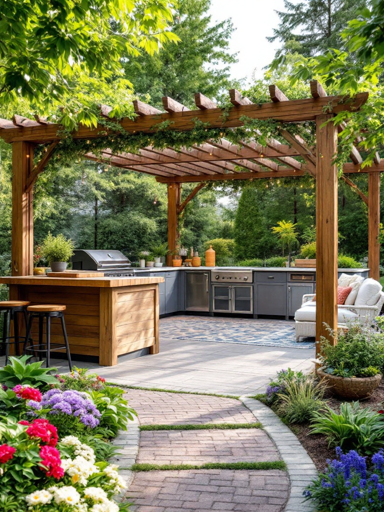 Backyard designed with an outdoor kitchen