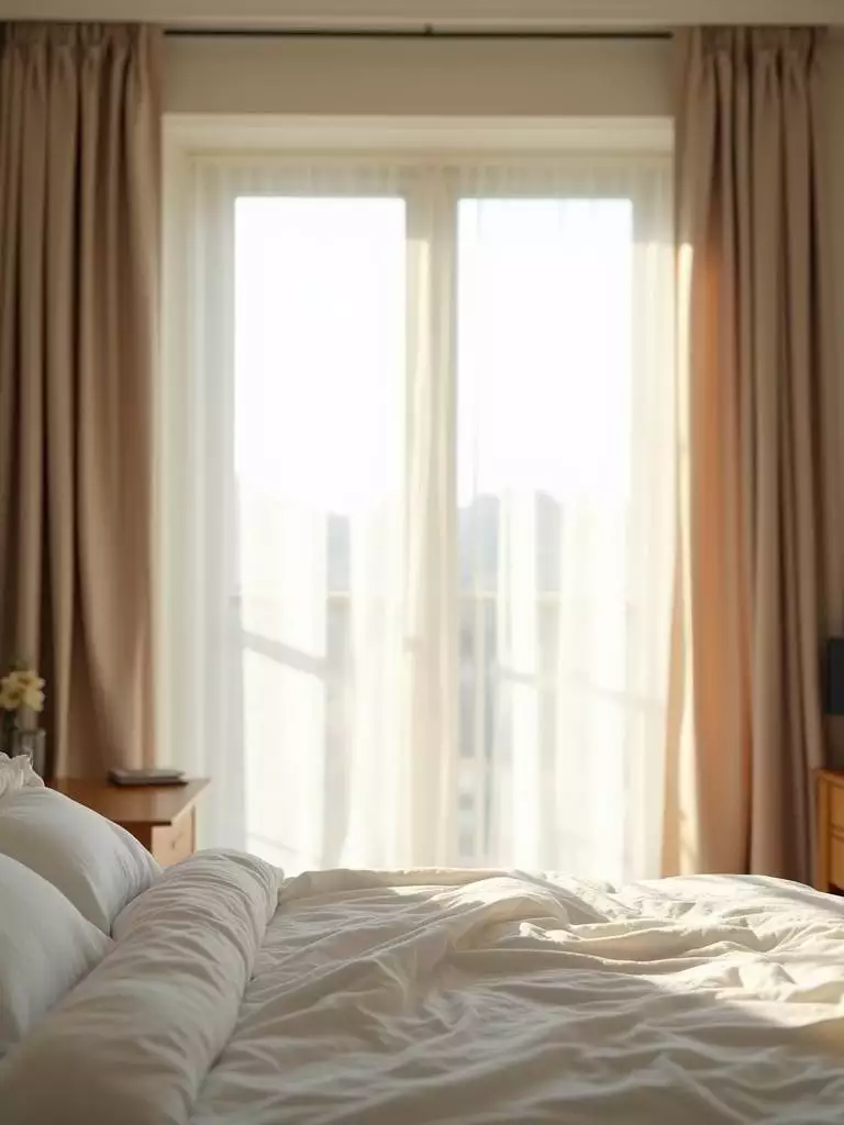 Bedroom window dressed with light-filtering curtains, allowing soft natural light to permeate the space.