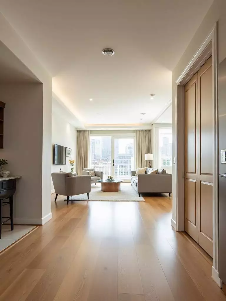 Contemporary living room with furniture strategically placed to optimize traffic flow and create clear pathways throughout the space.