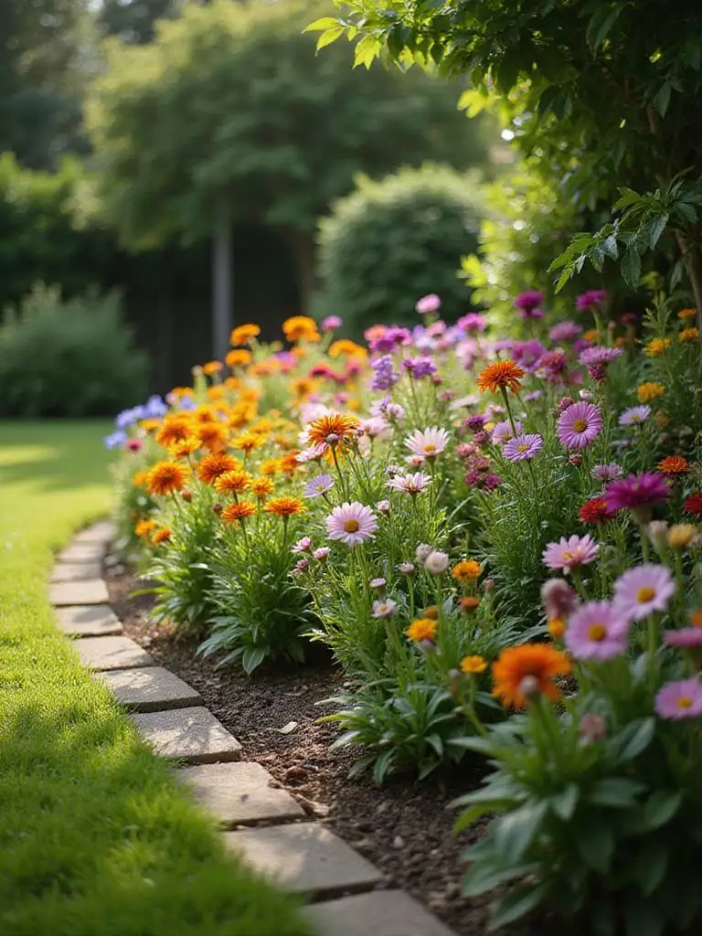 Eye-catching flower bed with colorful blooms in a backyard garden.