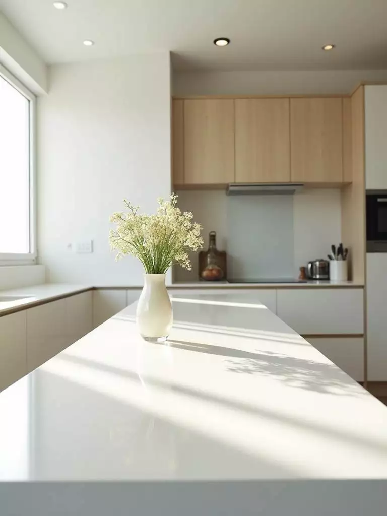 Small kitchen with clear countertops and minimalist design, maximizing space and creating a clean, organized feel.