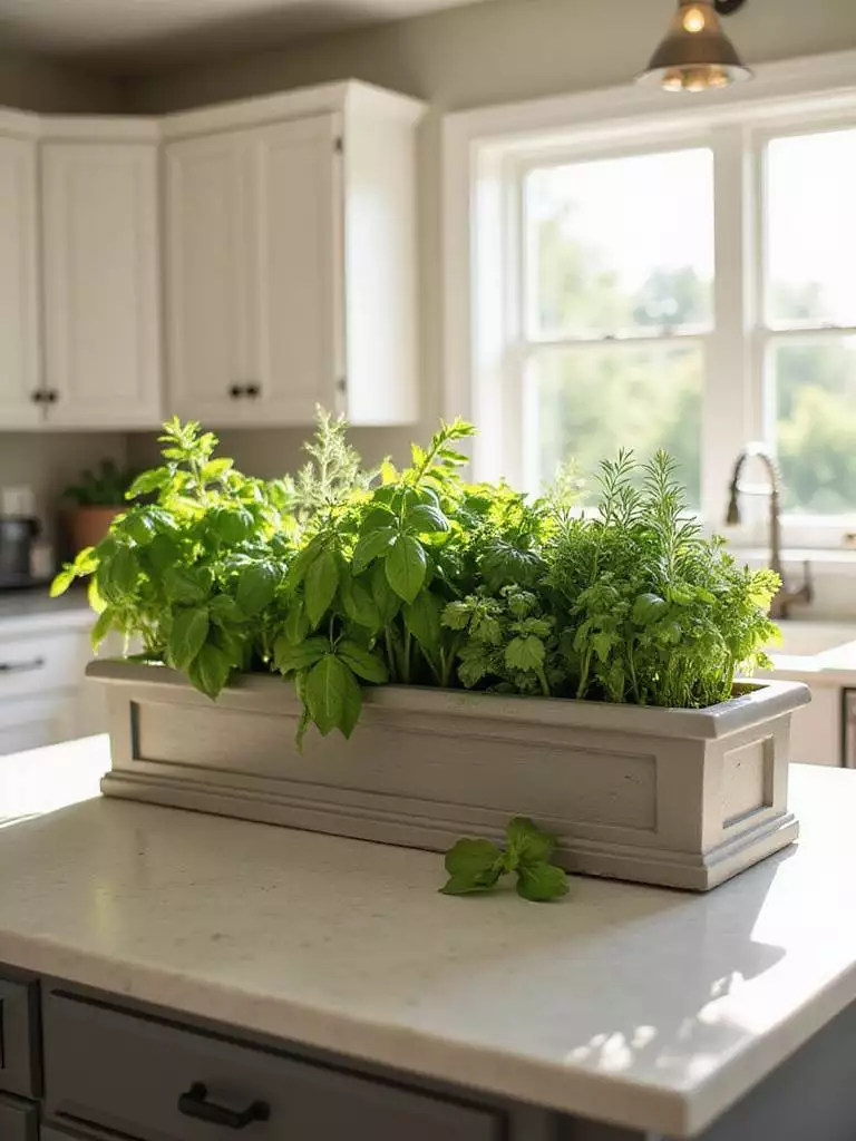 Fresh herb garden growing on a kitchen island