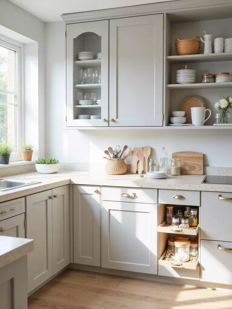 Small kitchen remodel showcasing decluttered countertops and organized cabinets for maximum space efficiency.