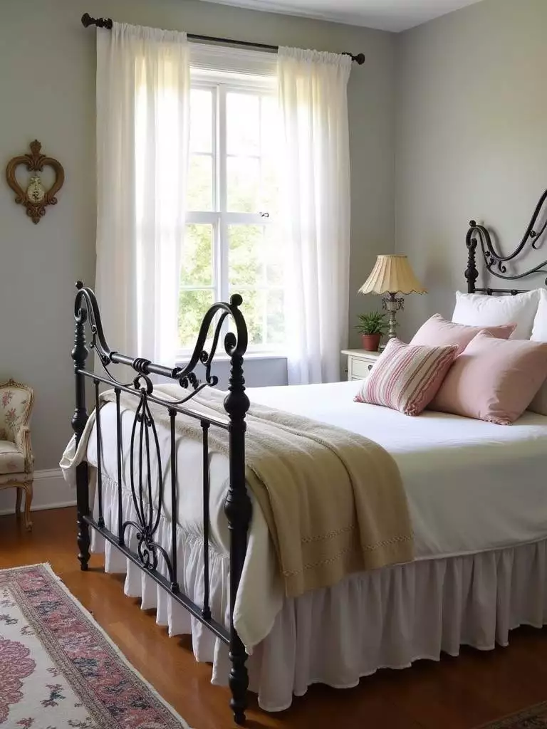 Antique Iron Bed Frame in a Vintage Bedroom