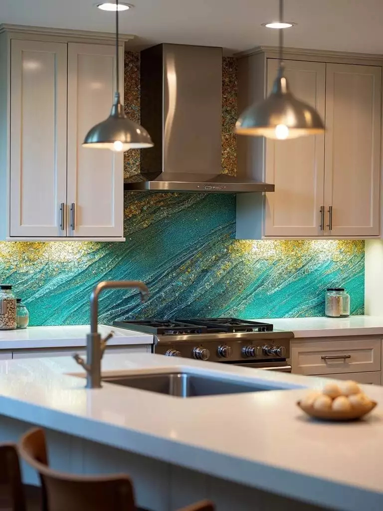 Eye-catching mosaic tile backsplash in modern kitchen design