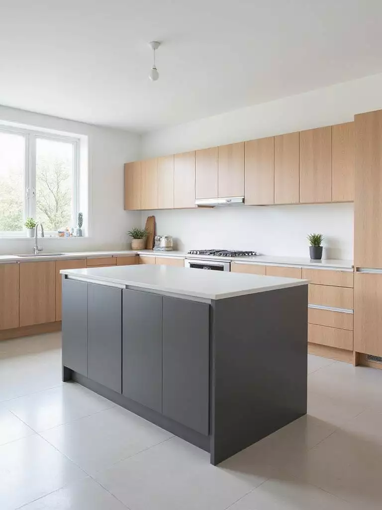 Slim fold-down kitchen island in a modern kitchen