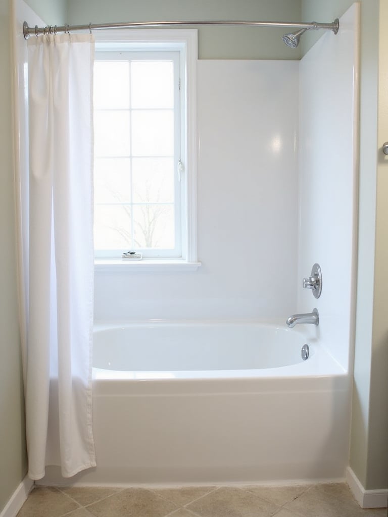 Seamless white bathtub liner installed over an old tub in a clean bathroom.
