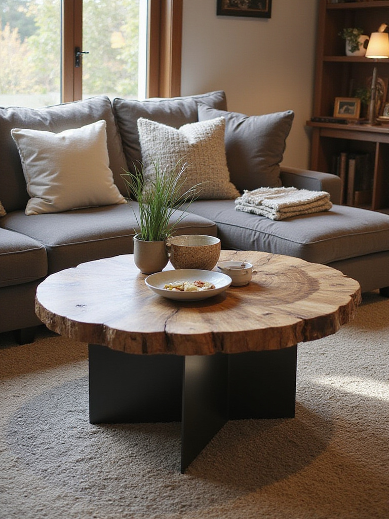 Chic industrial rustic living room with metal and wood furniture