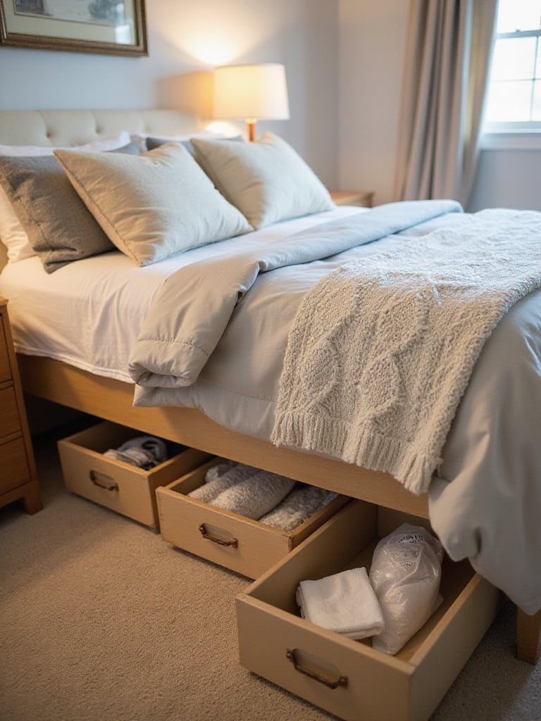 Organized bedroom with under-bed storage solutions