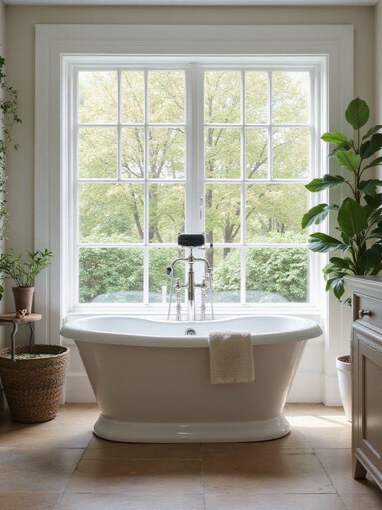 Luxurious bathroom featuring both a freestanding tub and a built-in tub with elegant decor