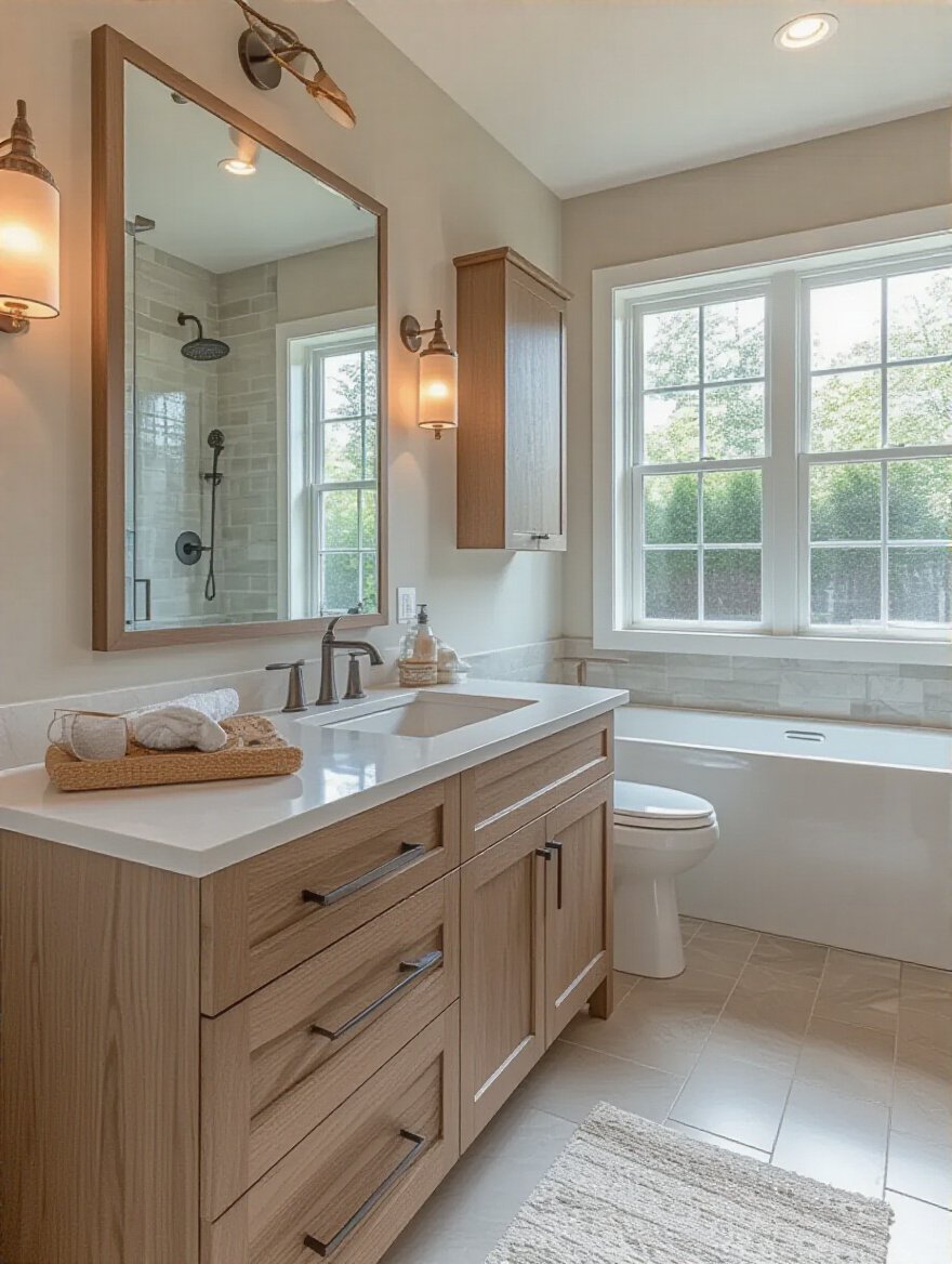 Modern bathroom featuring essential functional upgrades for cost-effective remodeling without luxury additions