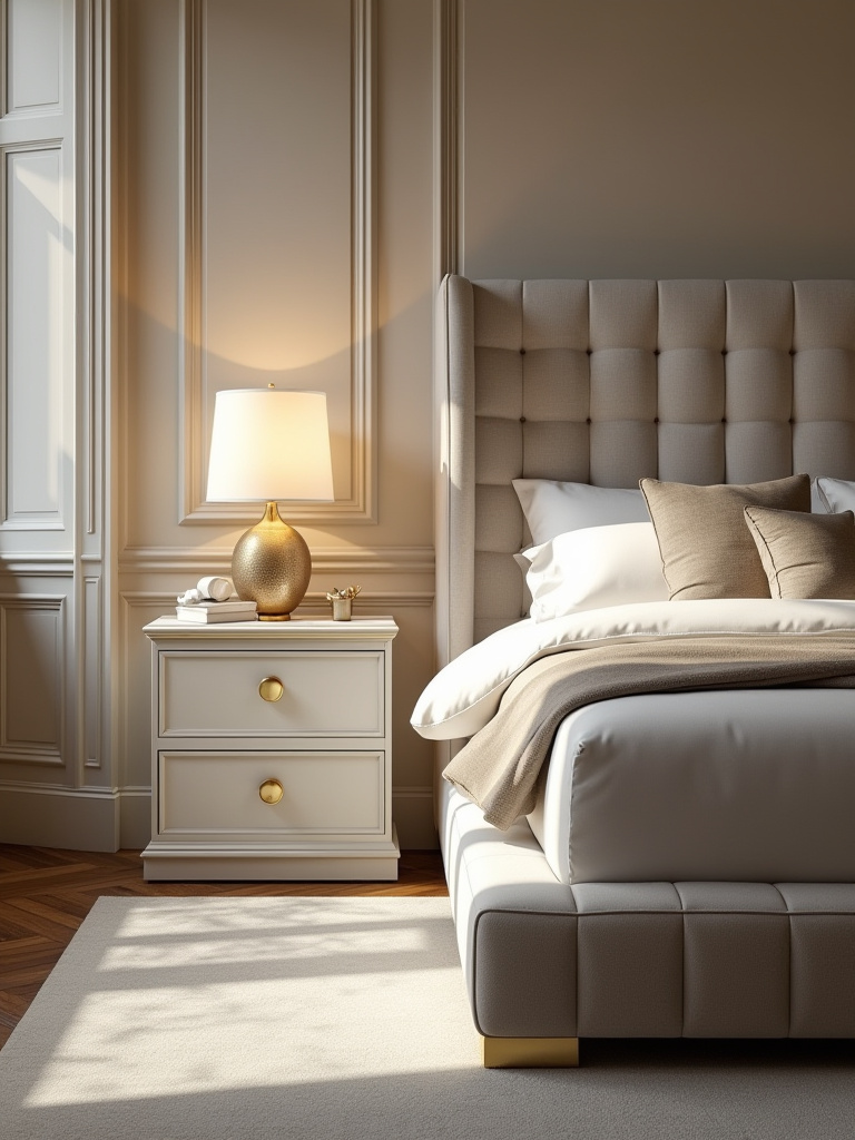 Elegant luxury nightstands flanking a plush bed in a serene bedroom